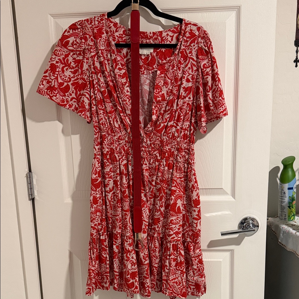 Anthropologie Red And White Floral Mini Dress